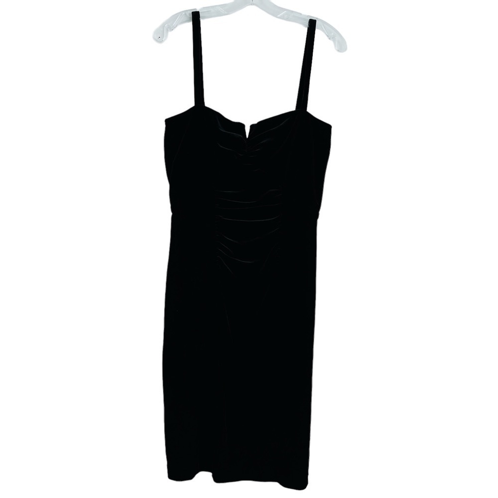 Betsy & Adam velvet ruched bodycon dress v neck black women's size small